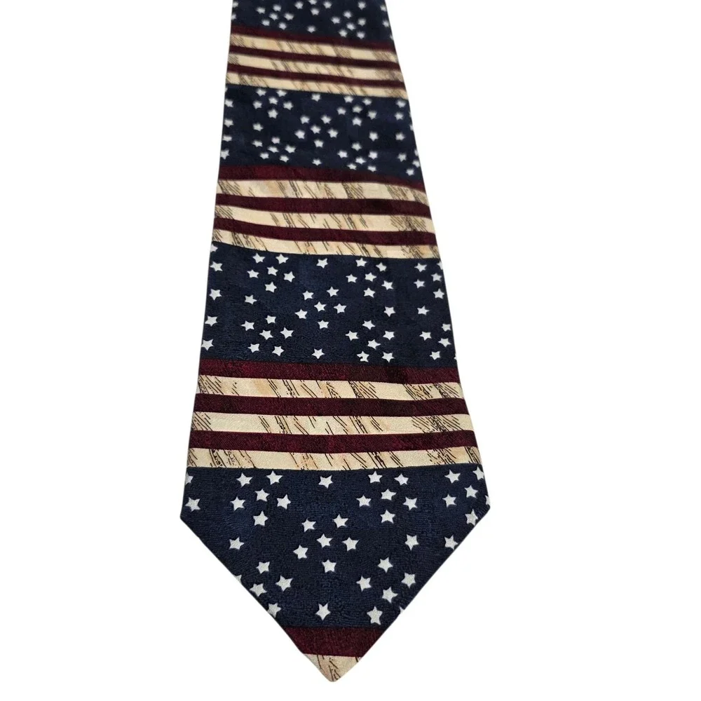 TANGO by MAX RAAB Americana Starry Flowers of Liberty Silk Necktie Red‎ Blue USA